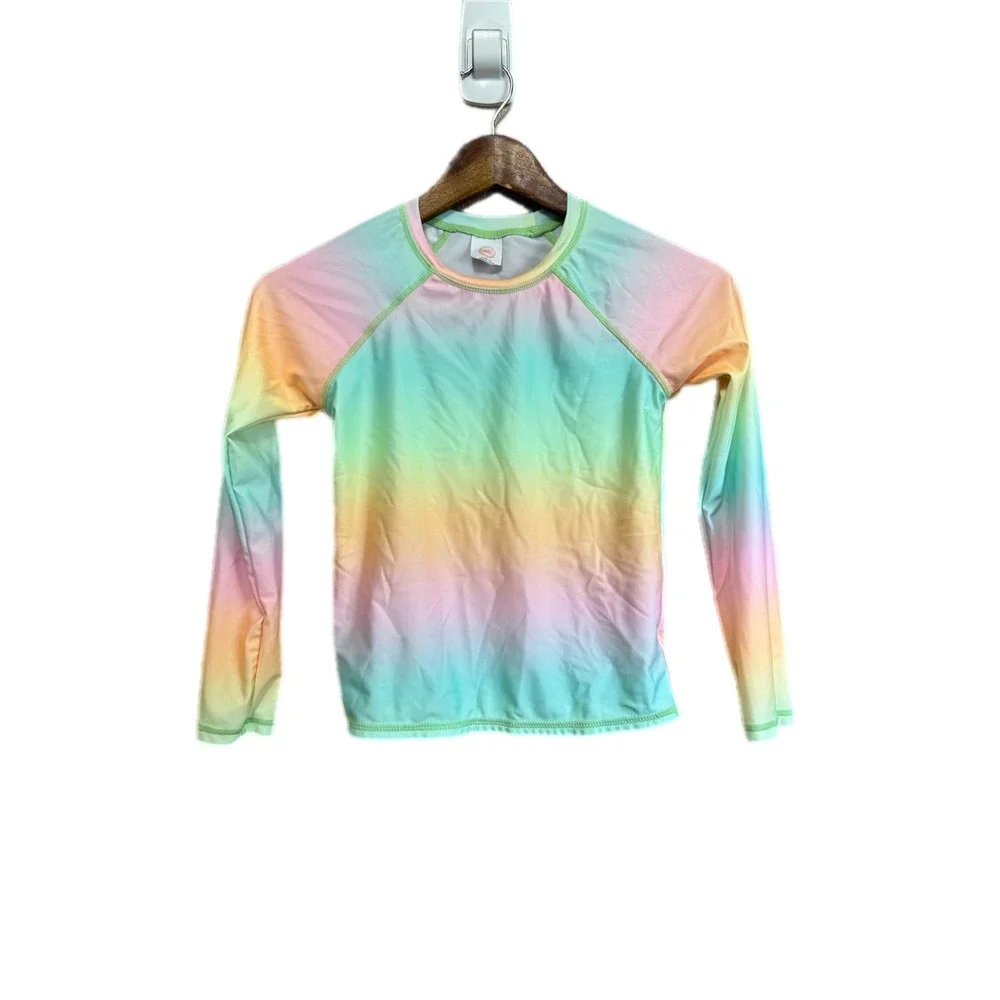 Wonder Nation Rash Guard Kids‎ L 10-12 Rainbow Ombre Excellent Long Sleeve Swim